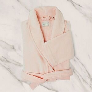 Frette‎ Velour Robe Blush Pink Shawl Collar Belted Bathrobe Luxury Womens L